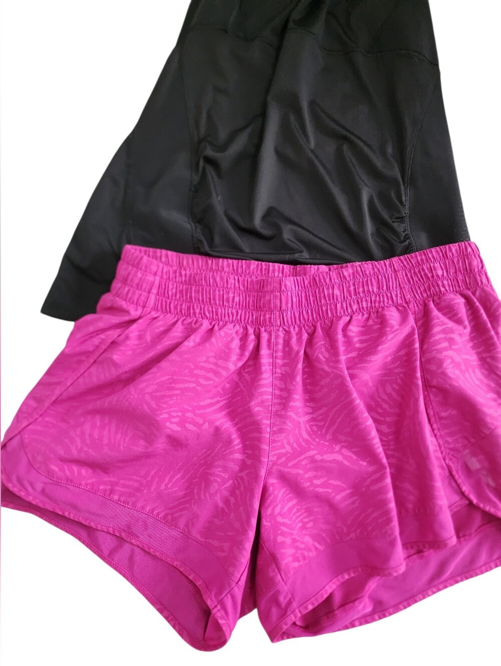 Athleta Bundle Pink Racer Run Athletic Shorts w/Black Ruched Sides Speedlike Tnk